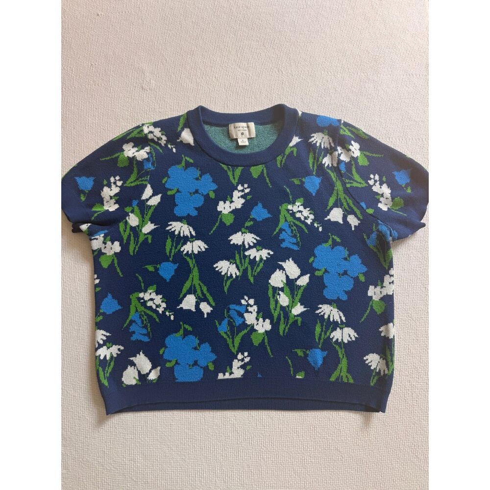 Kate Spade New York x Target Floral Jacquard Short Sleeve Sweater XL Blue